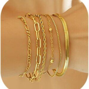 Gold Bracelet Set Women 14K Gold-Plated Waterproof Dainty Layered Jewelry